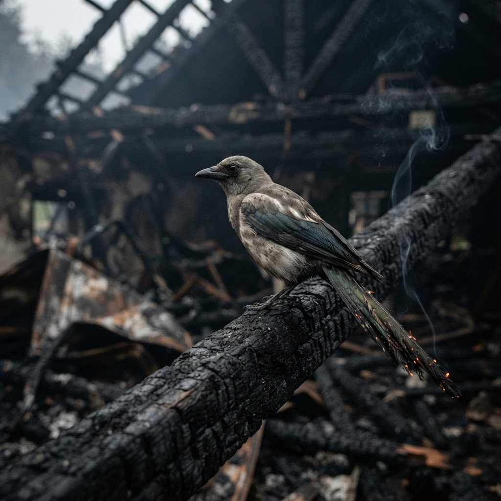 Brandskade (Pica ignifera) i sit naturlige levested