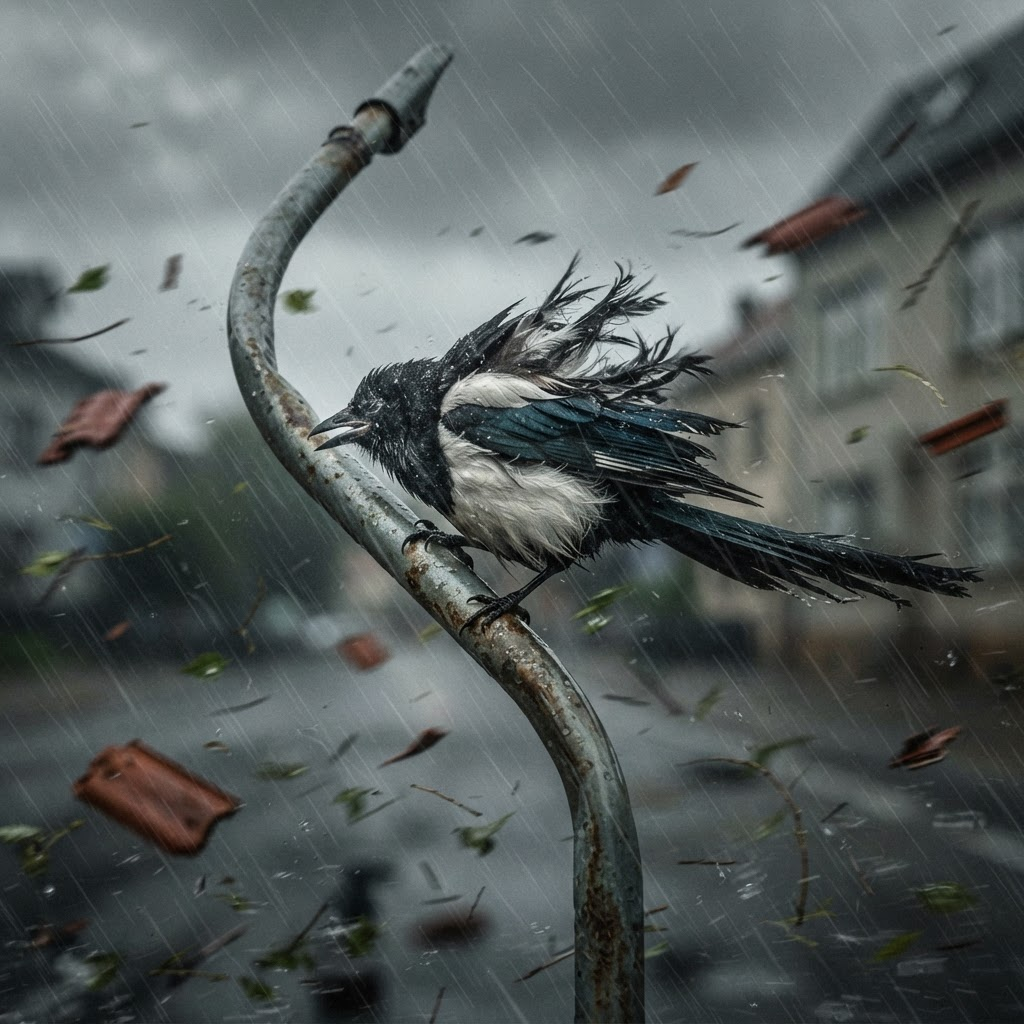 Stormskade (Pica tempestas) i sit naturlige levested