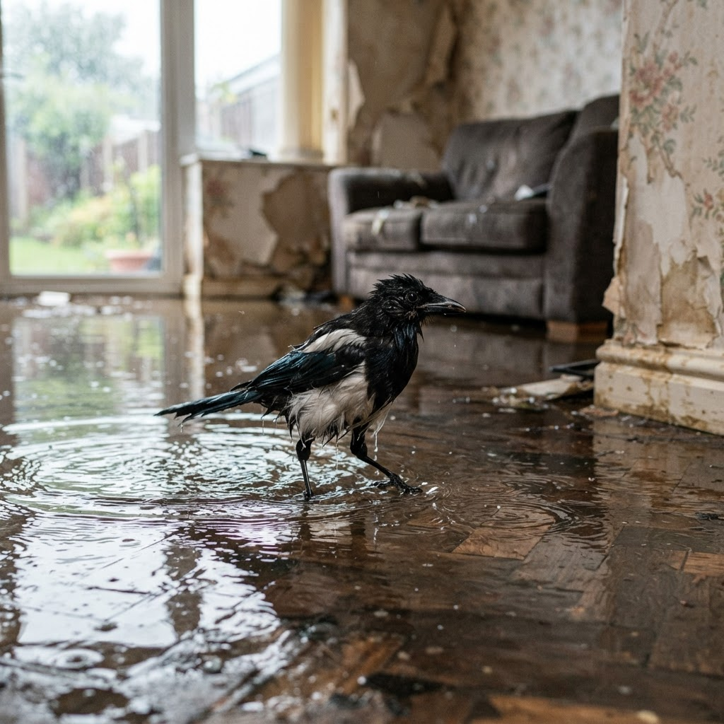 Vandskade (Pica aquatica) i sit naturlige levested